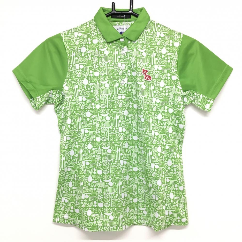 【新品】エフィカス 半袖ポロシャツ グリーン×白 総柄 レディース S ゴルフウェア efficace 画像