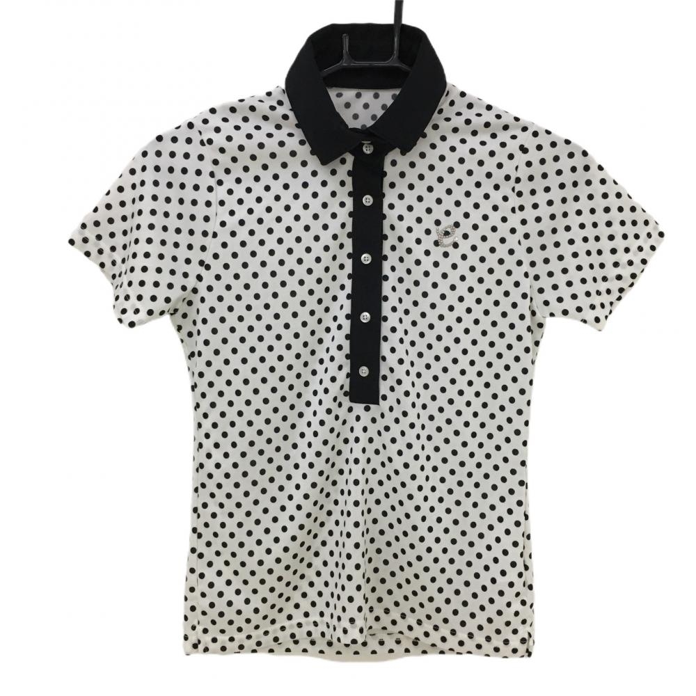 【美品】エフィカス 半袖ポロシャツ 白×黒 ドット ロゴ刺しゅう  レディース 1 ゴルフウェア efficace