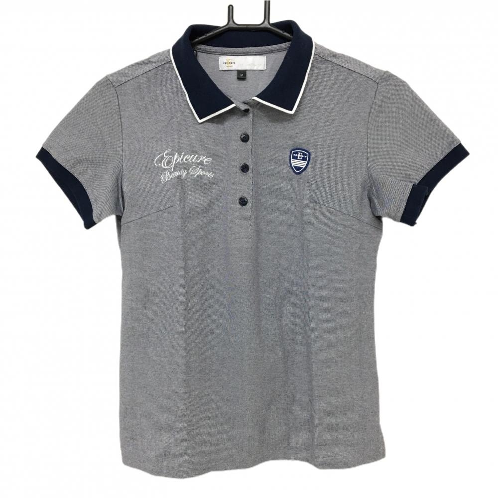 エフィカス 半袖ポロシャツ ネイビー×白 シャンブレー ラバーワッペン  レディース M ゴルフウェア efficace