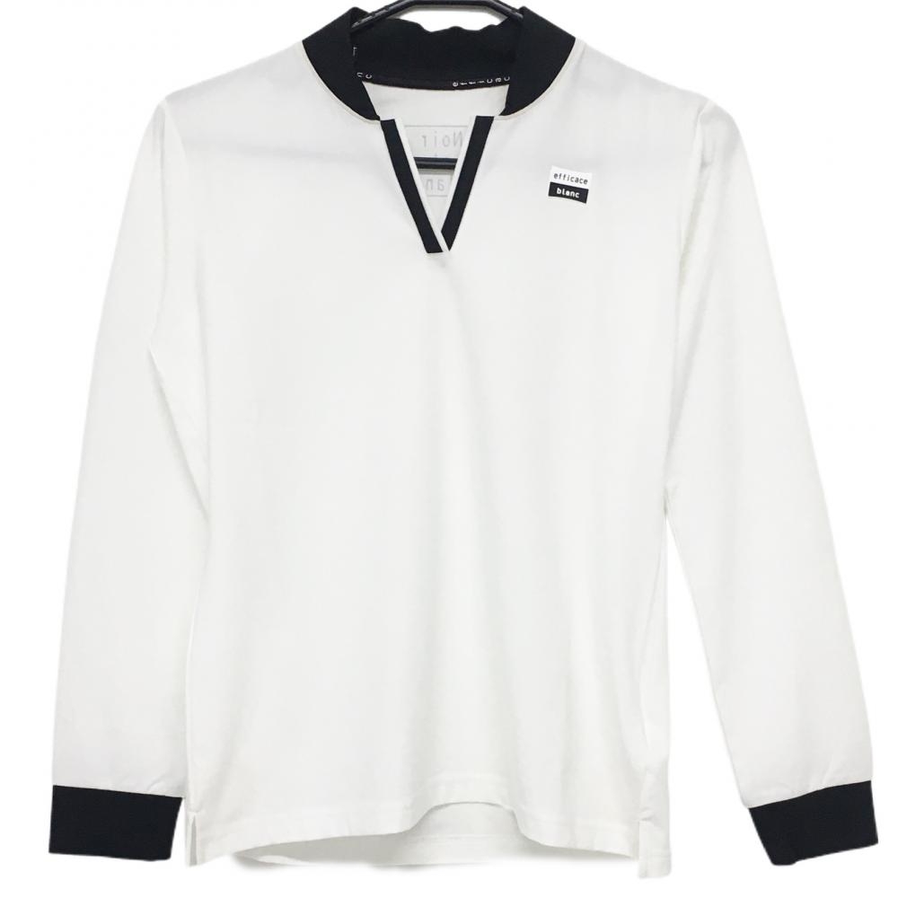 【新品】エフィカスブラン 長袖スキッパーシャツ 白×黒 シリコンロゴ ストレッチ レディース M ゴルフウェア efficace