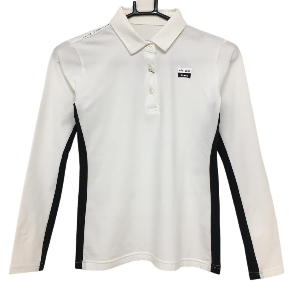 【新品】エフィカスブラン 長袖ポロシャツ 白×黒 サイド切替 ストレッチ レディース S ゴルフウェア efficace