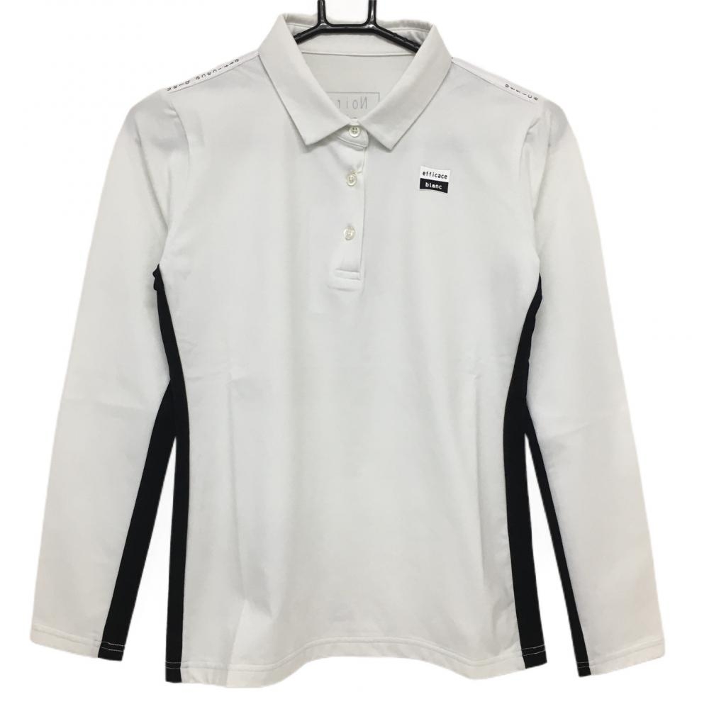 【新品】エフィカスブラン 長袖ポロシャツ 白×黒 サイド切替 ストレッチ レディース L ゴルフウェア efficace