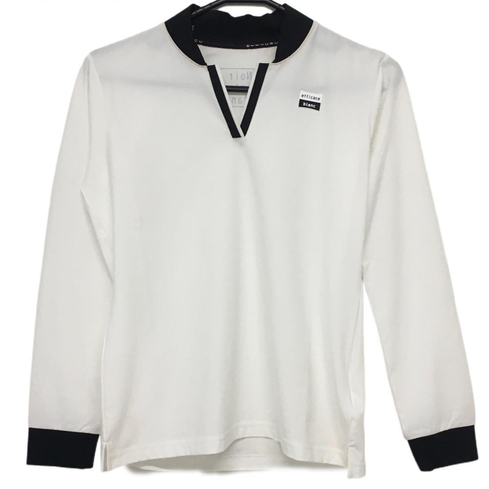 【新品】エフィカスブラン 長袖スキッパーシャツ 白×黒 シリコンロゴ ストレッチ  レディース L ゴルフウェア efficace