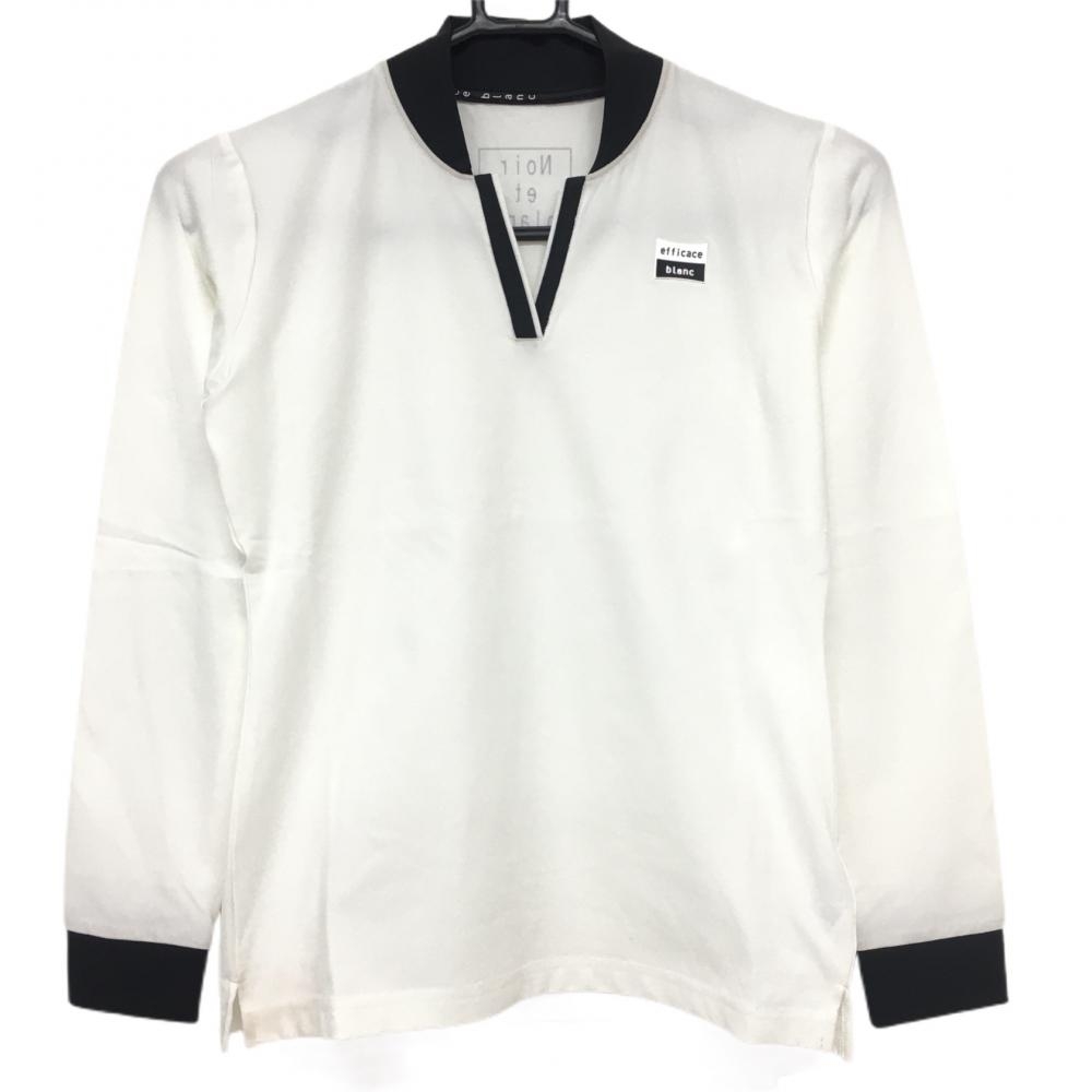 【新品】エフィカスブラン 長袖スキッパーシャツ 白×黒 シリコンロゴ ストレッチ レディース S ゴルフウェア efficace
