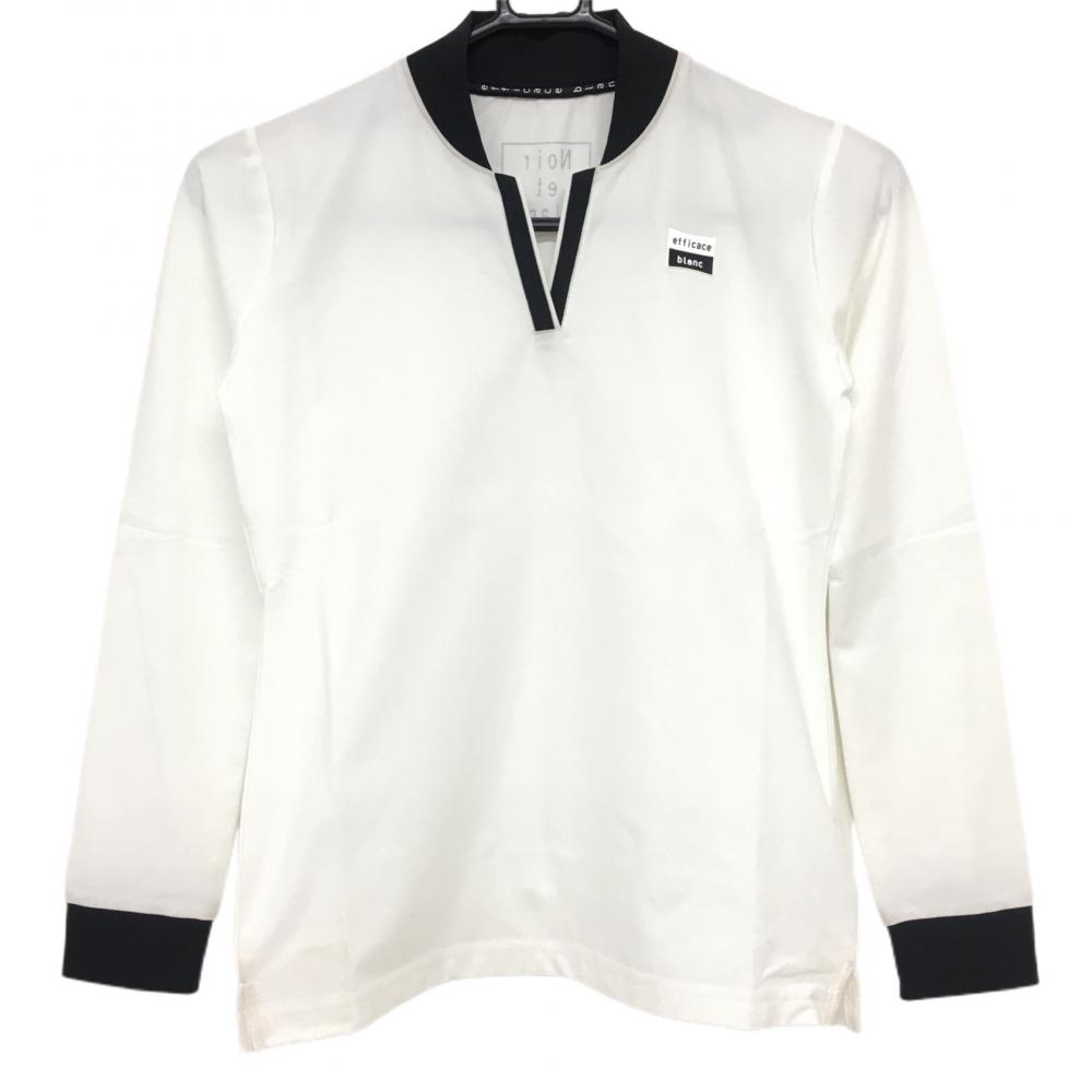 【新品】エフィカスブラン 長袖スキッパーシャツ 白×黒 シリコンロゴ ストレッチ レディース S ゴルフウェア efficace