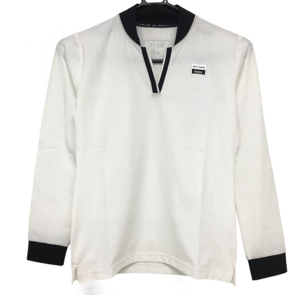 【新品】エフィカスブラン 長袖スキッパーシャツ 白×黒 シリコンロゴ ストレッチ レディース S ゴルフウェア efficace