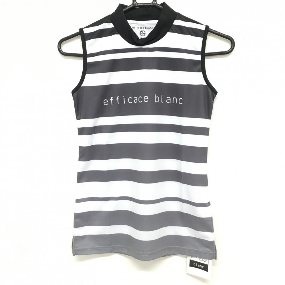 【新品】エフィカスブラン ノースリーブハイネックシャツ 黒×白 ボーダー グラデーション レディース S ゴルフウェア efficace