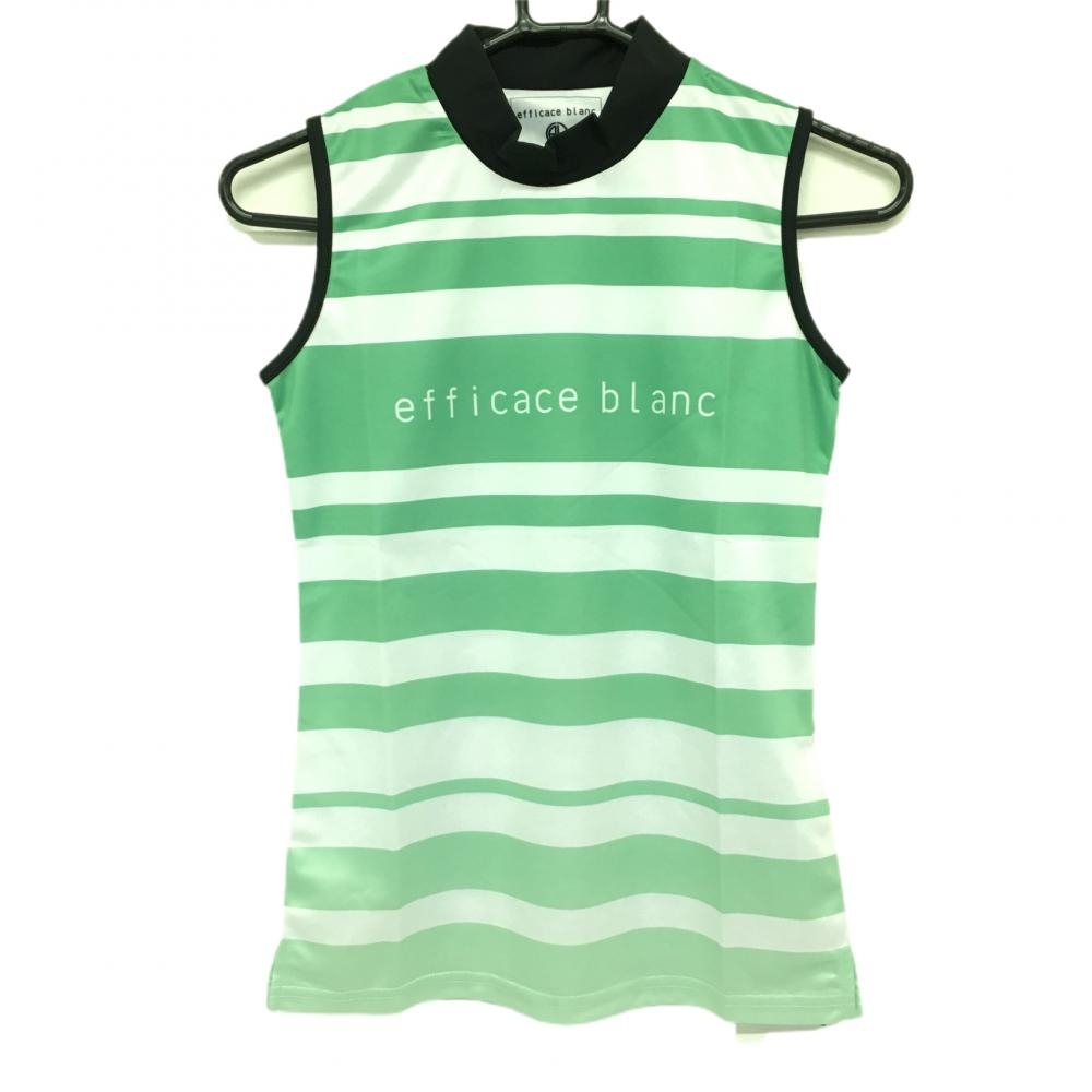 【新品】エフィカスブラン ノースリーブハイネックシャツ グリーン×白 ボーダー グラデーション レディース S ゴルフウェア efficace