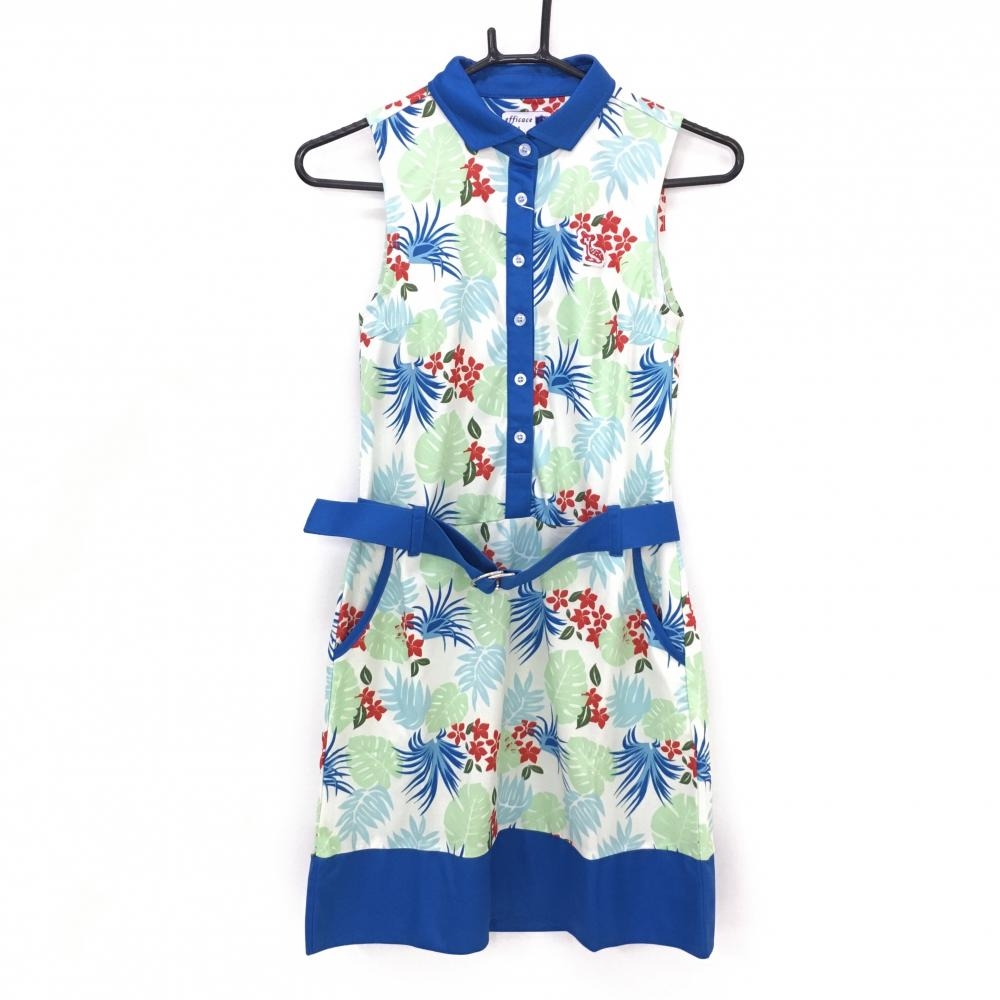 【新品】エフィカス ノースリーブワンピース ブルー×ライトグリーン ボタニカル  レディース 2 ゴルフウェア efficace