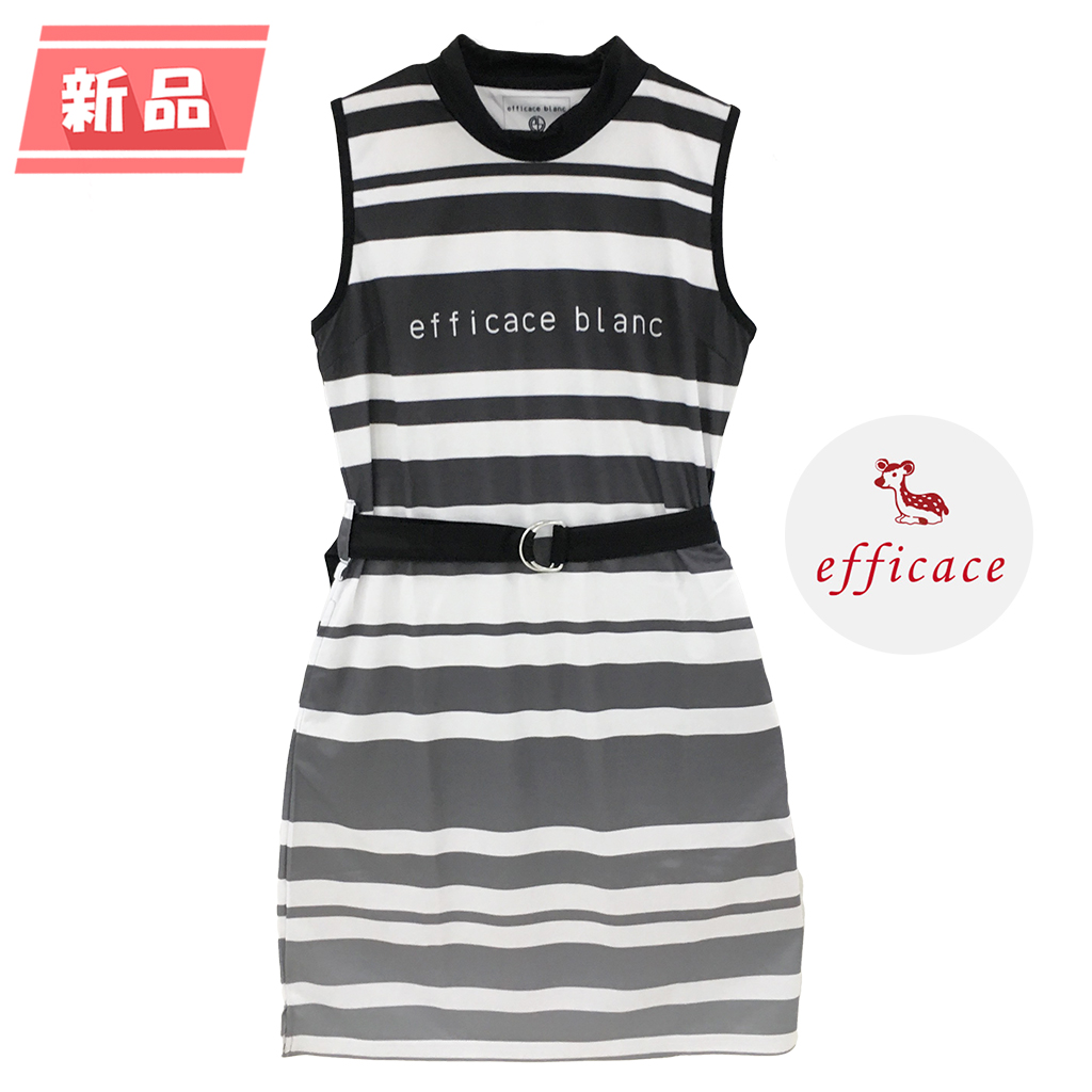 【新品】エフィカスブラン ノースリーブハイネックワンピース 黒×白 ボーダー グラデーション レディース L ゴルフウェア efficace