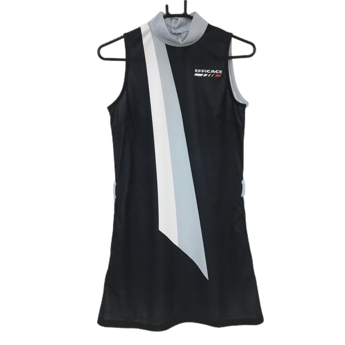 【美品】エフィカス ノースリーブハイネックワンピース 黒×グレー 背面総柄 レディース M ゴルフウェア efficace