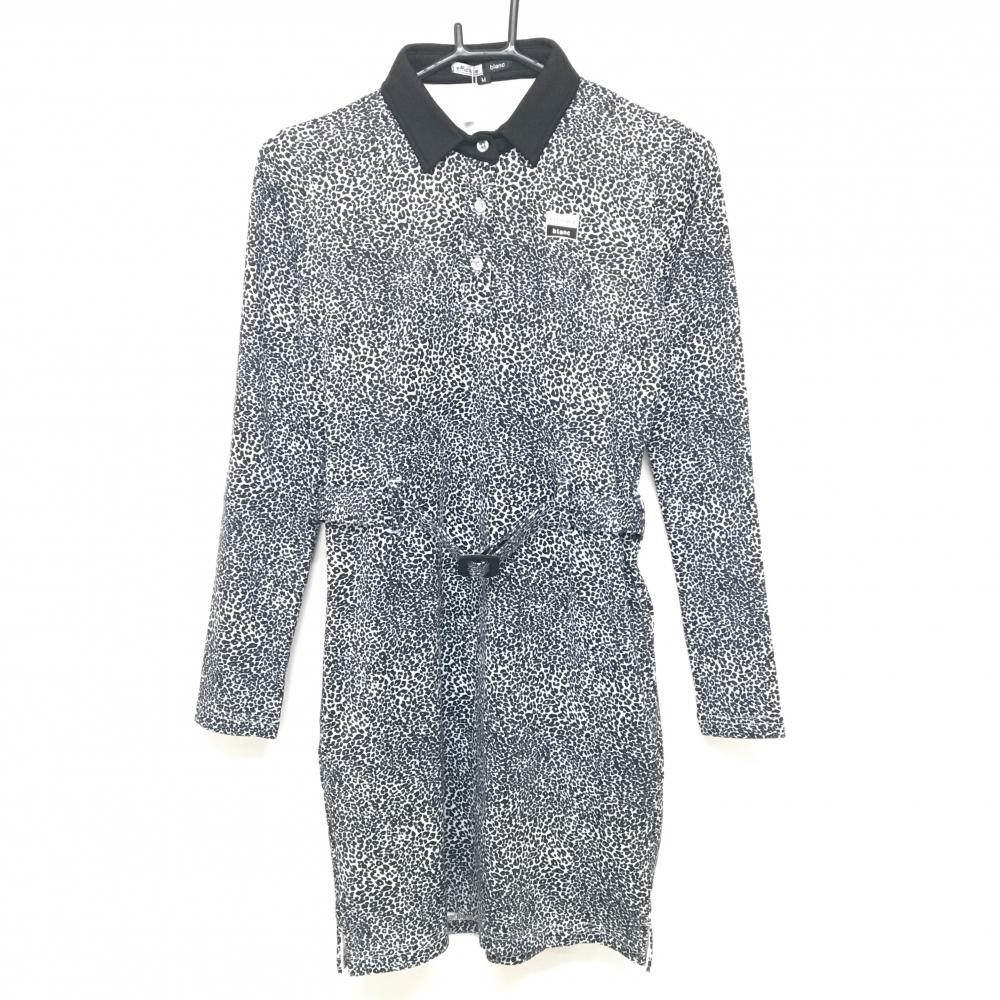 【新品】エフィカスブラン 長袖ポロワンピース 黒×白 総柄 裏起毛 共布ベルト・インナーパンツ付 レディース M ゴルフウェア efficace