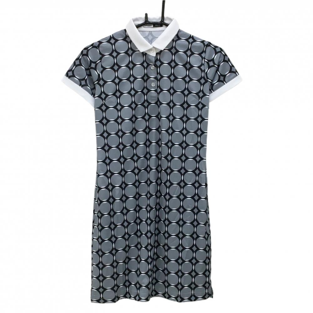 【超美品】エフィカスブラン 半袖ポロワンピース グレー×黒 総柄 インナーパンツ レディース S ゴルフウェア efficace