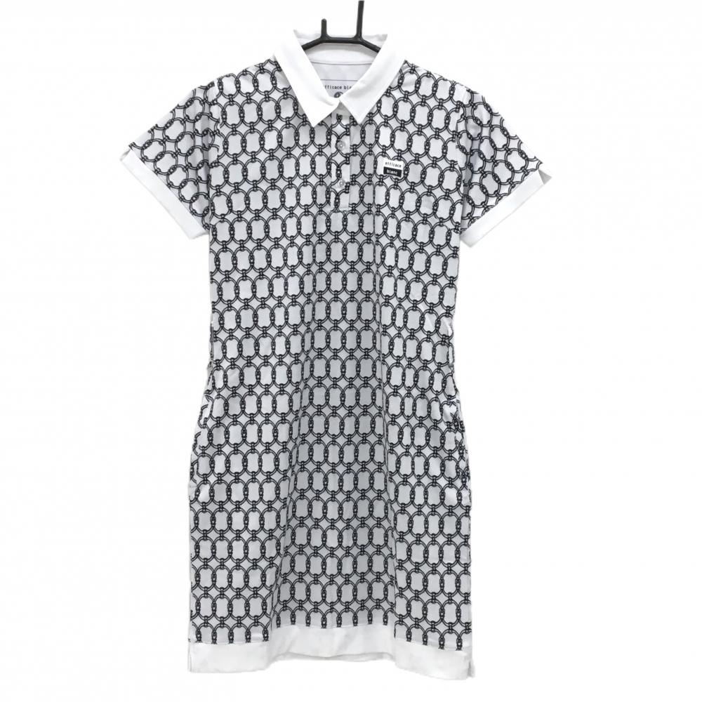 【新品】エフィカスブラン 半袖ポロワンピース 白×黒 総柄 インナーパンツ付 レディース L ゴルフウェア efficace