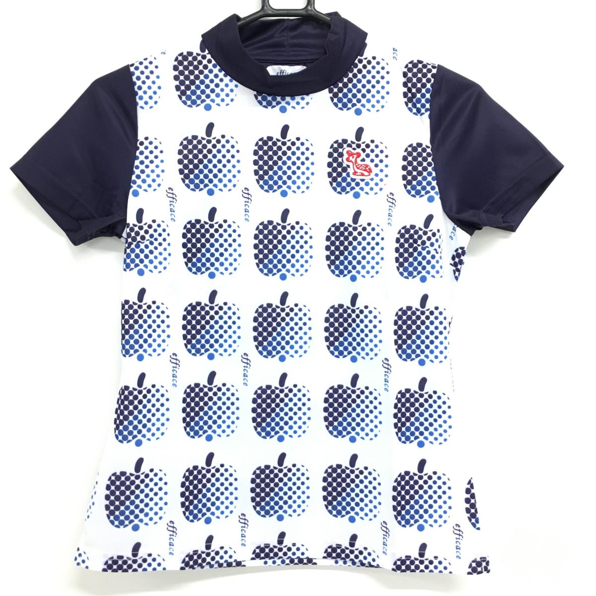 【新品】エフィカス 半袖ハイネックシャツ 白×ネイビー ドットアップル柄 レディース S ゴルフウェア efficace