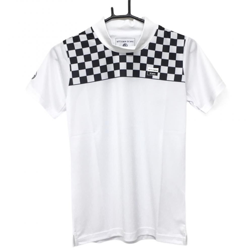 【新品】エフィカス 半袖ハイネックシャツ 白×黒 肩ブロックチェック レディース L ゴルフウェア efficace