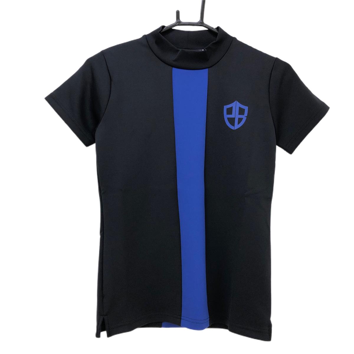 【新品】エフィカスブラン 半袖ハイネックシャツ 黒×ブルー  センターライン　ストレッチ プリント レディース S ゴルフウェア efficace