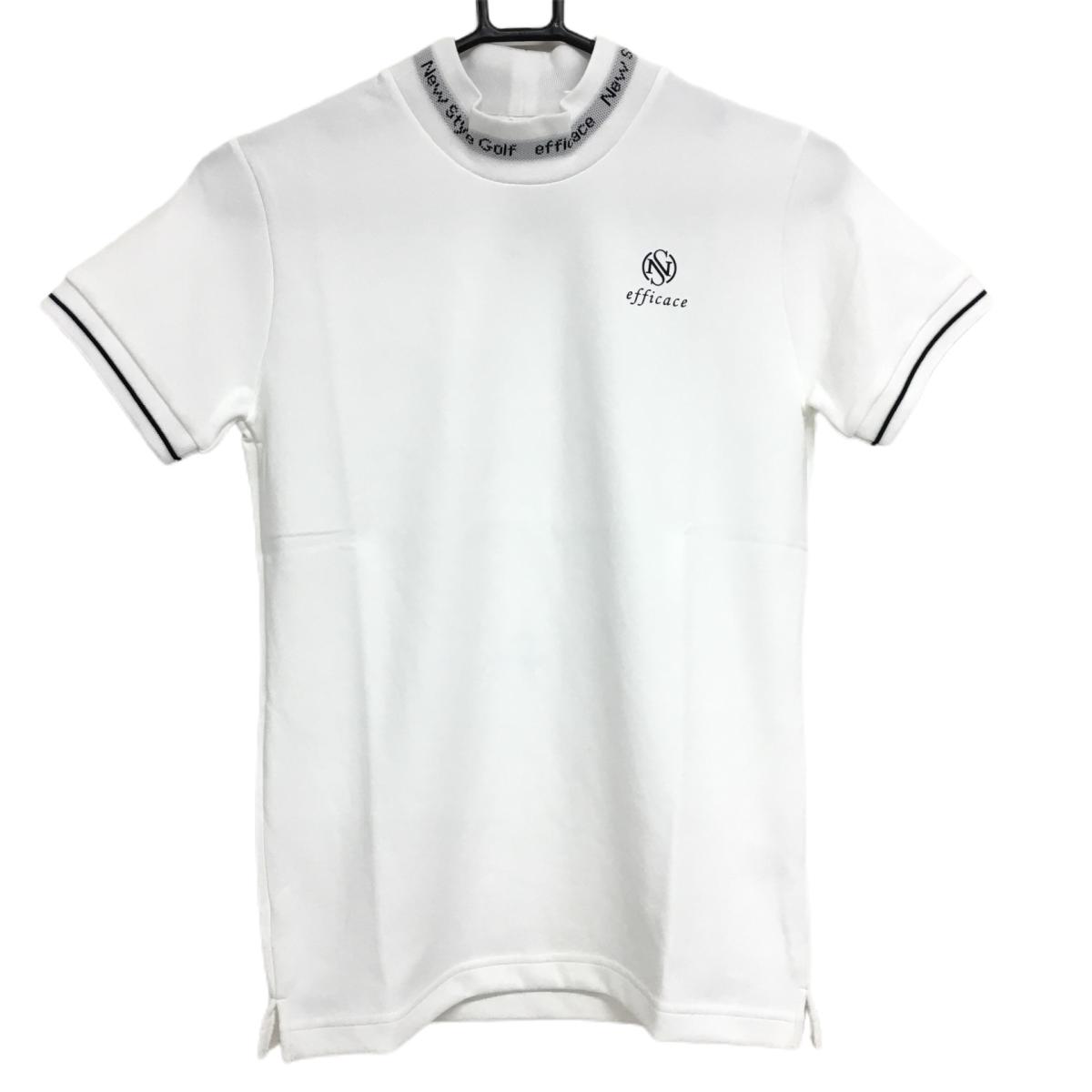 【新品】エフィカスブラン 半袖ハイネックシャツ 白×黒 ネックリブ レディース L ゴルフウェア efficace 画像