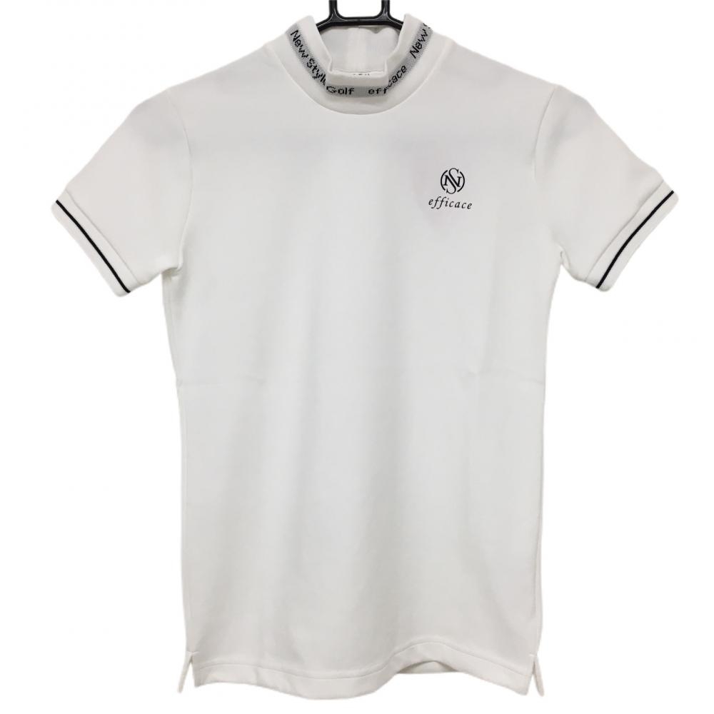【新品】エフィカスブラン 半袖ハイネックシャツ 白×黒 ネックリブ レディース S ゴルフウェア efficace