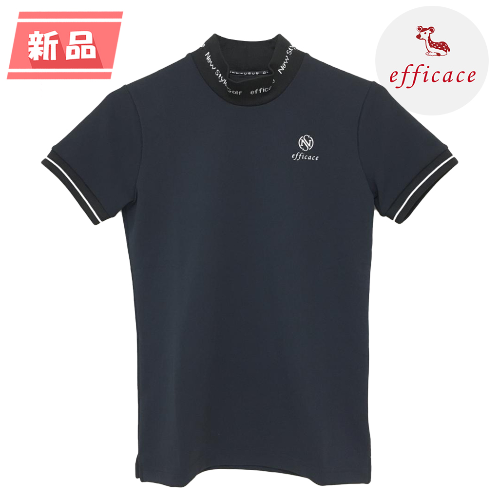 【新品】エフィカスブラン 半袖ハイネックシャツ 黒×白 ネックリブ レディース M ゴルフウェア efficace 画像