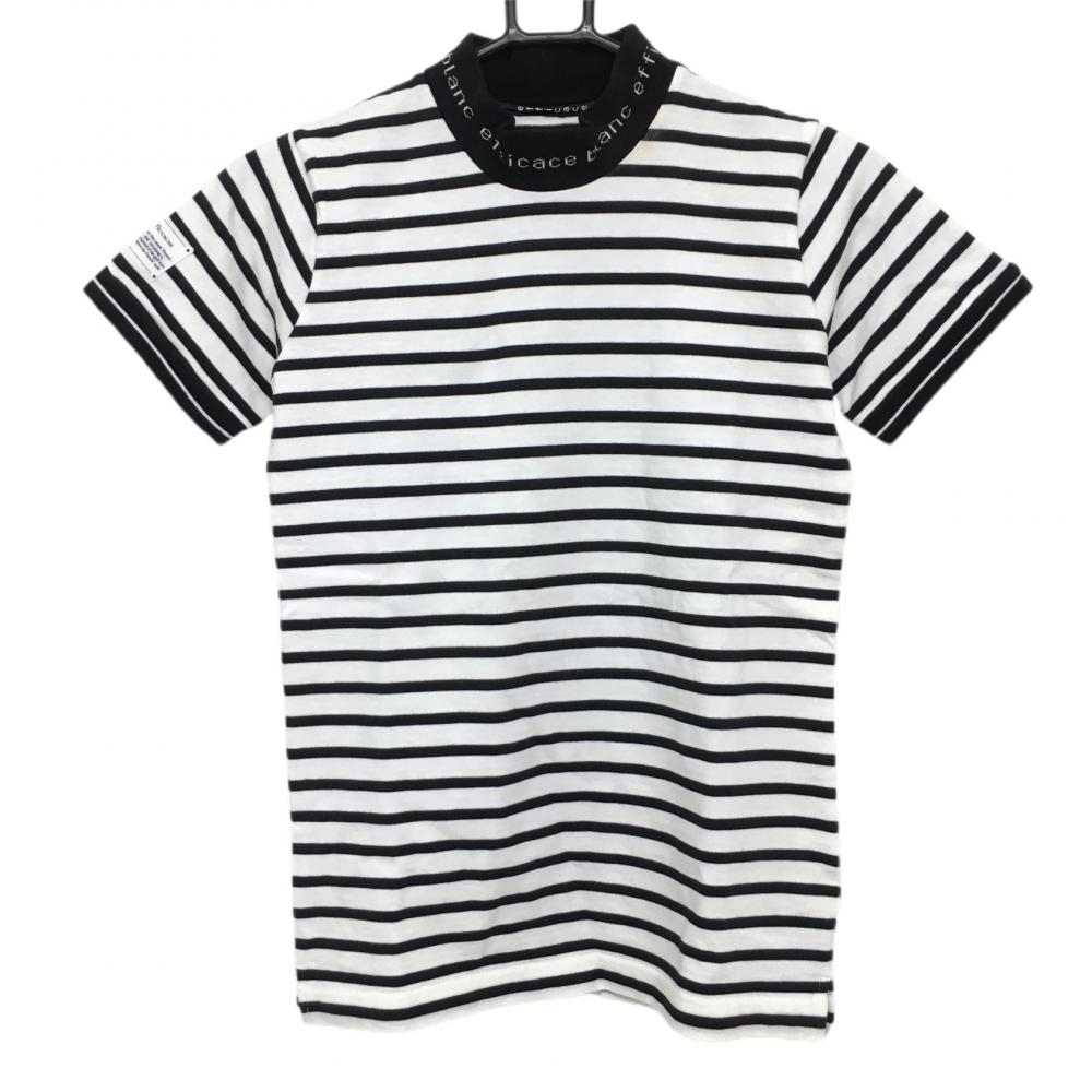 エフィカスブラン 半袖ハイネックシャツ 白×黒 ボーダー 綿100％  レディース M ゴルフウェア efficace 画像