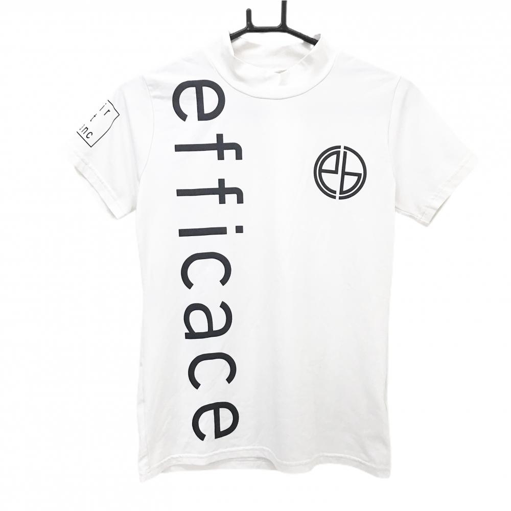 【美品】エフィカス 半袖ハイネックシャツ 白×ネイビー フロントロゴ レディース M ゴルフウェア efficace