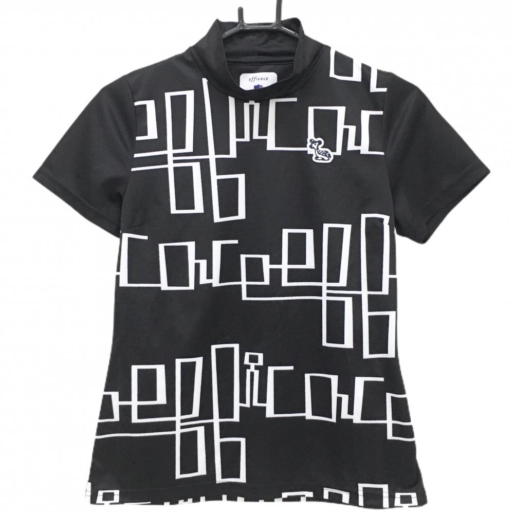 エフィカス 半袖ハイネックシャツ 黒×白 総柄 レディース M ゴルフウェア efficace