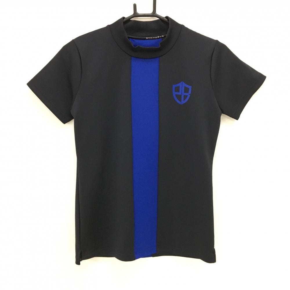 【超美品】エフィカス 半袖ハイネックシャツ ダークネイビー×ブルー フロントライン切替 レディース M ゴルフウェア efficace