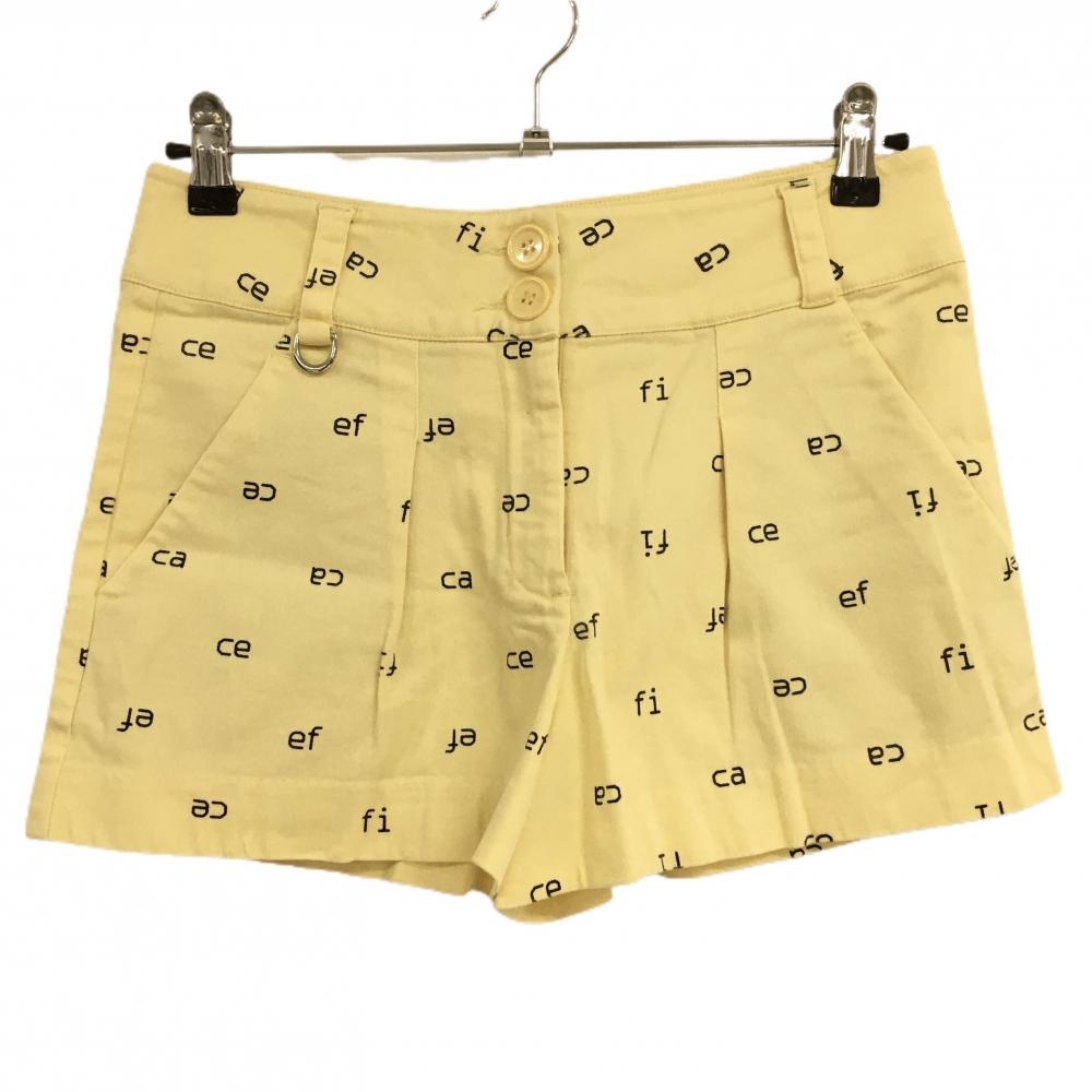 エフィカス ショートパンツ イエロー×黒 英字総柄 レディース S ゴルフウェア efficace