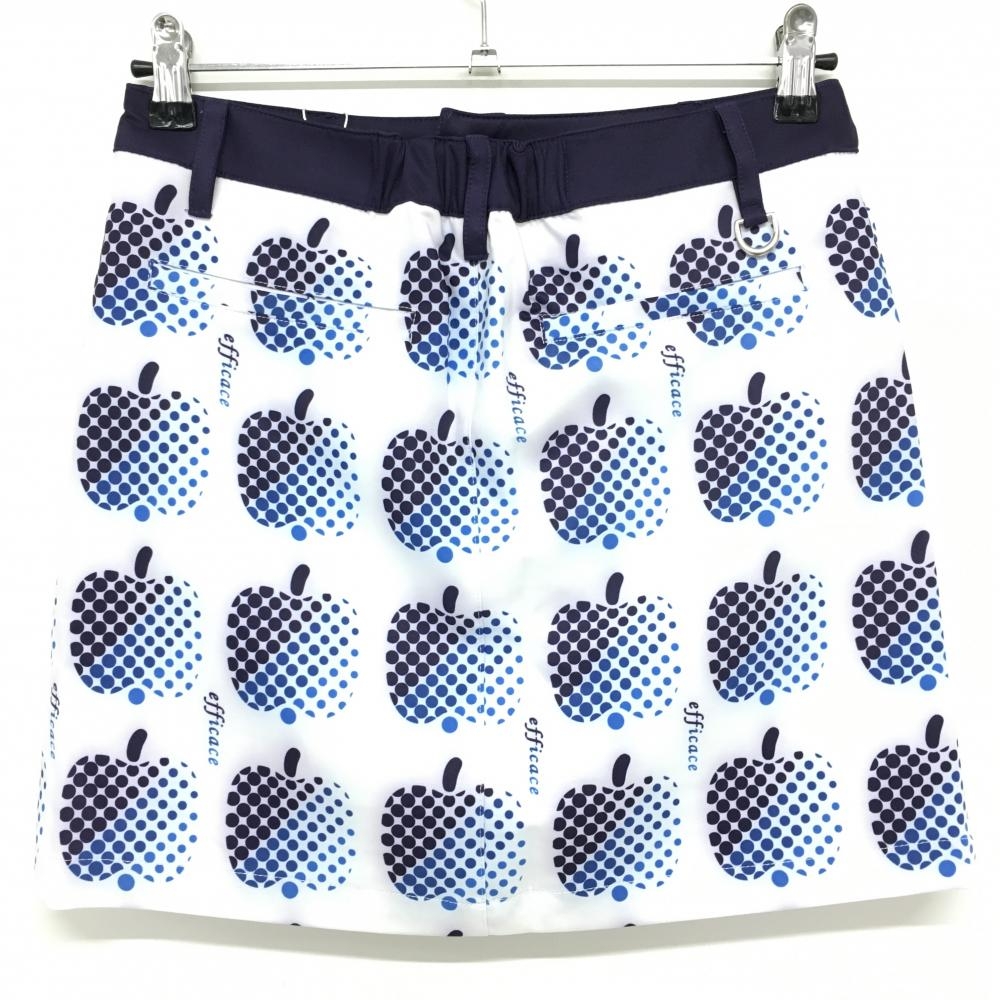【新品】エフィカス スカート 白×ネイビー ドットアップル柄 内側インナーパンツ レディース M ゴルフウェア efficace