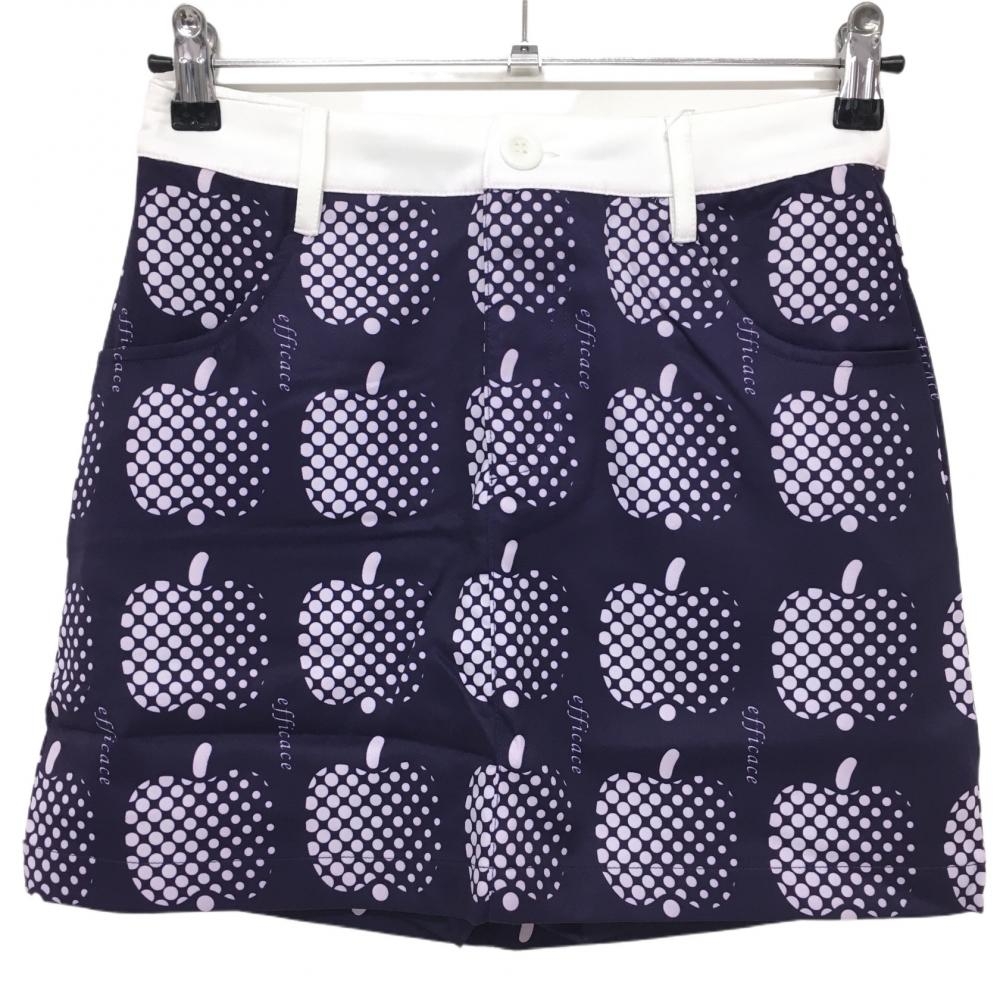 【新品】エフィカス スカート ネイビー×白 ドットアップル柄 内側インナーパンツ レディース S ゴルフウェア efficace