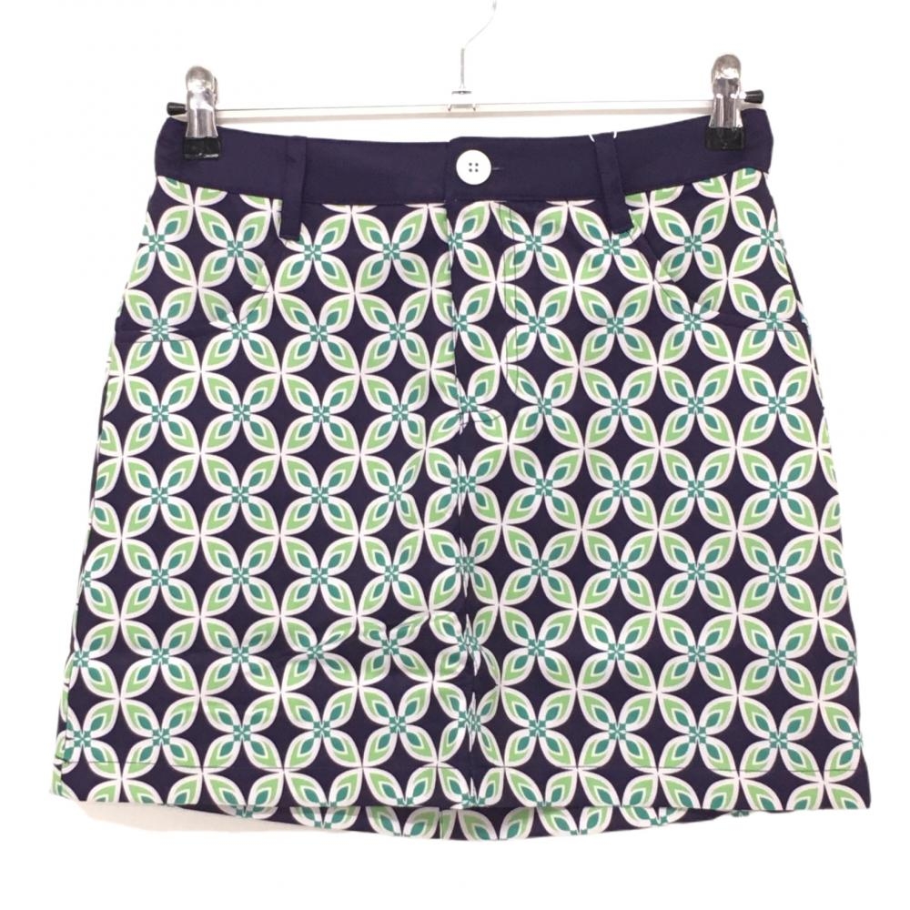 【新品】エフィカス スカート パープル×グリーン 花柄 内側インナーパンツ カレイドスコープ レディース M ゴルフウェア efficace