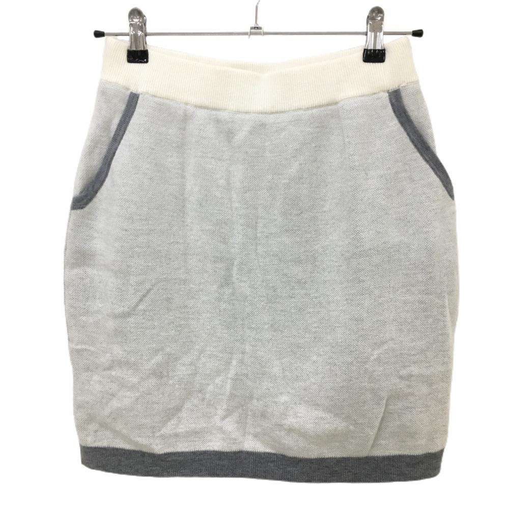 【新品】エフィカスブラン ニットスカート 白×ライトグレー ウール混 内側起毛インナーパンツ レディース L ゴルフウェア efficace