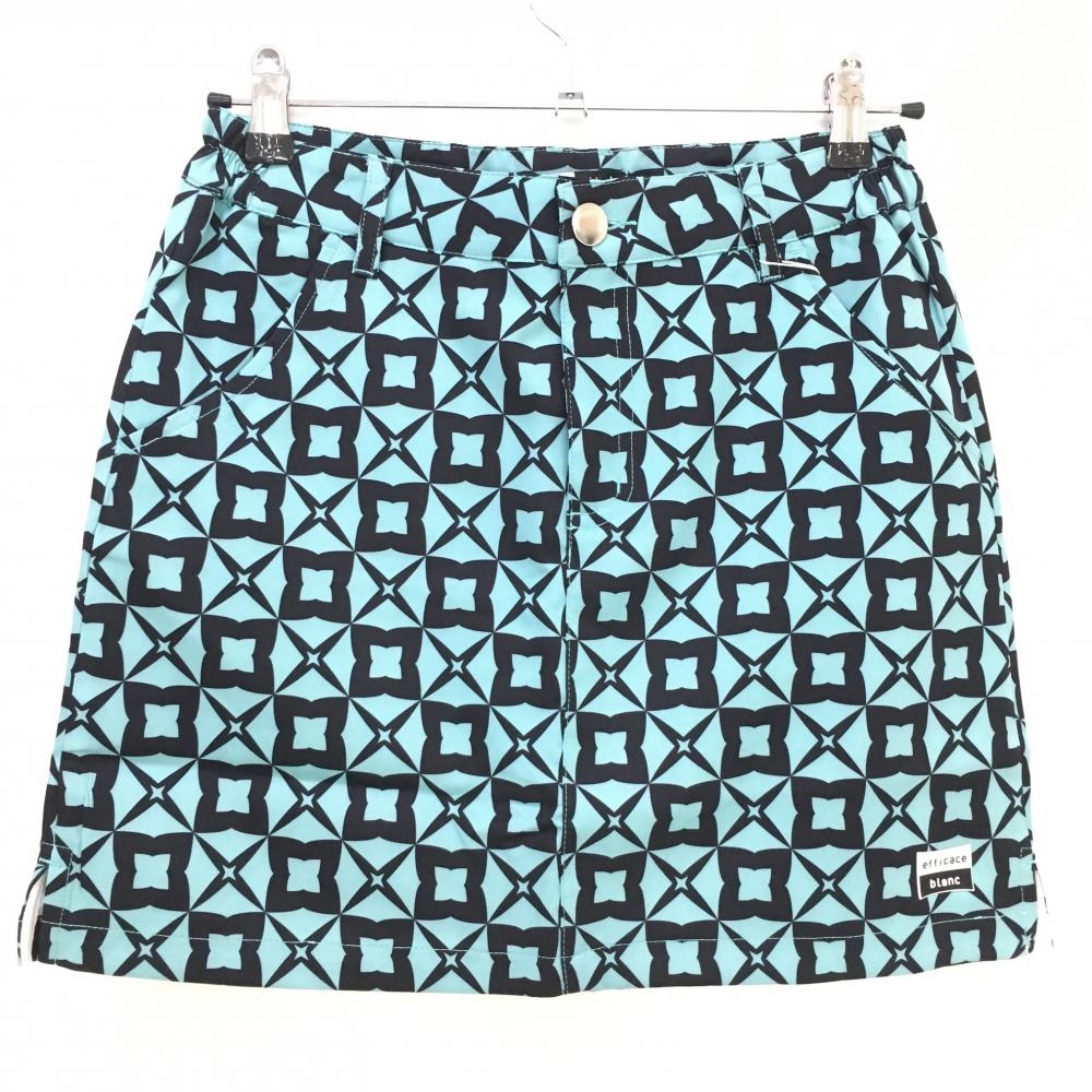 【新品】エフィカスブラン スカート ブルーグリーン×黒 総柄 内側インナーパンツ レディース S ゴルフウェア efficace