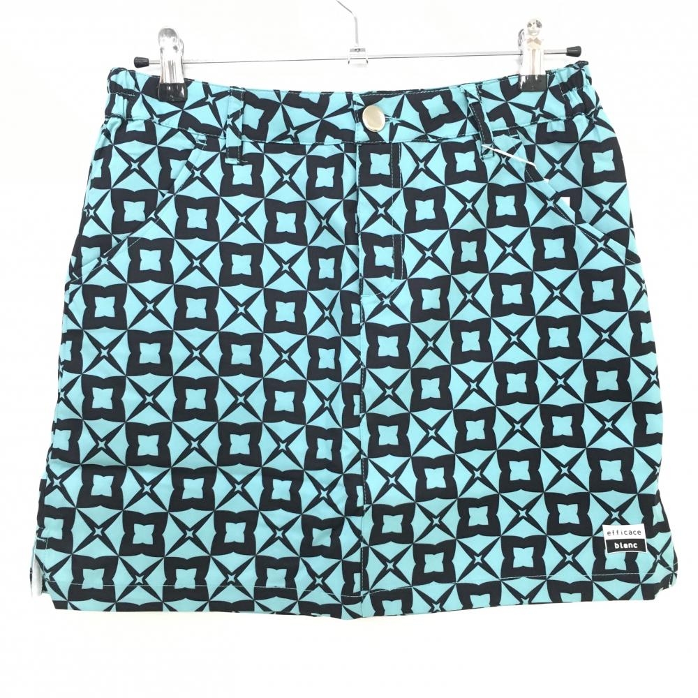 【新品】エフィカスブラン スカート ブルーグリーン×黒 総柄 内側インナーパンツ レディース L ゴルフウェア efficace