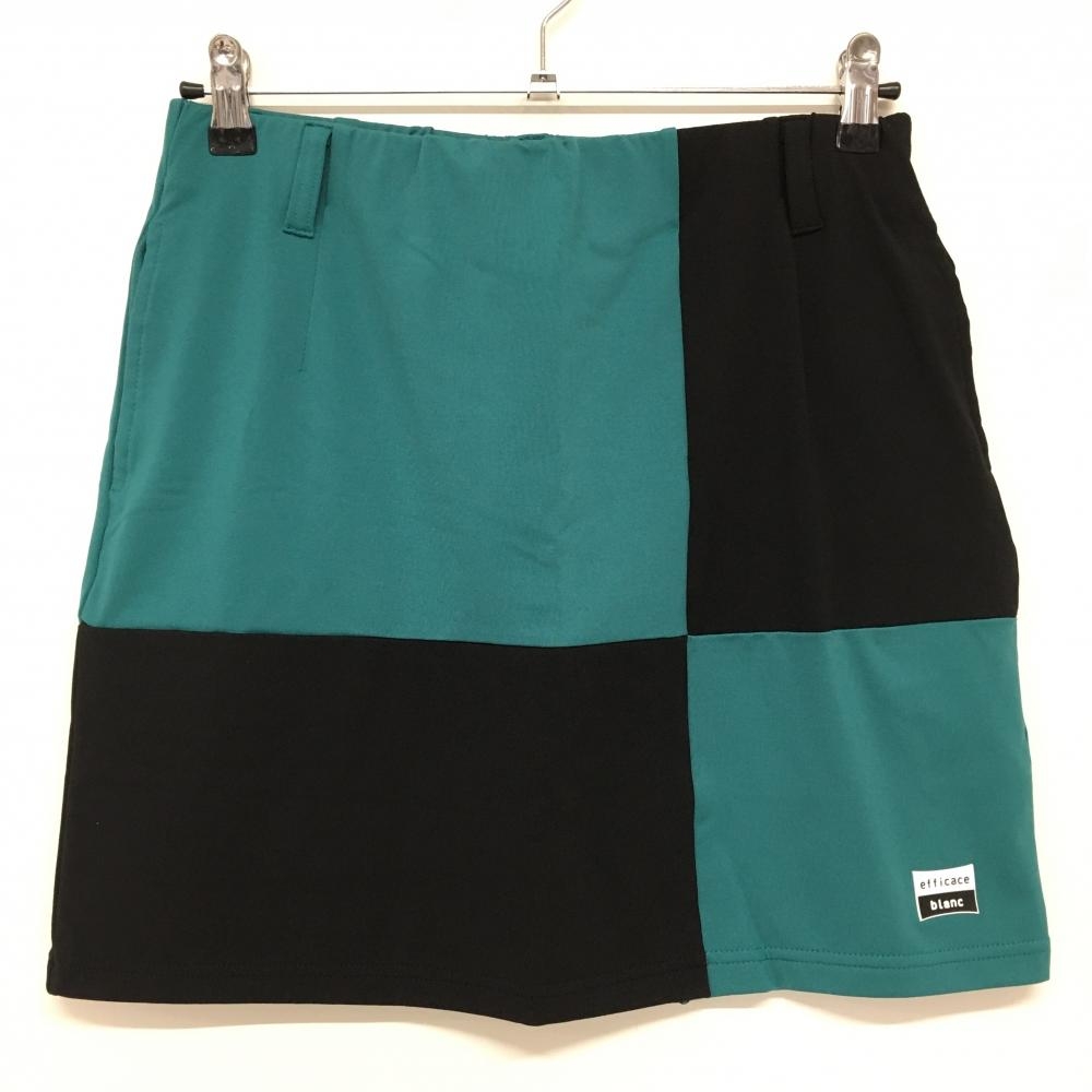 【新品】エフィカスブラン ストレッチスカート ブルーグリーン×黒 裏起毛 ウエストゴム レディース L ゴルフウェア efficace