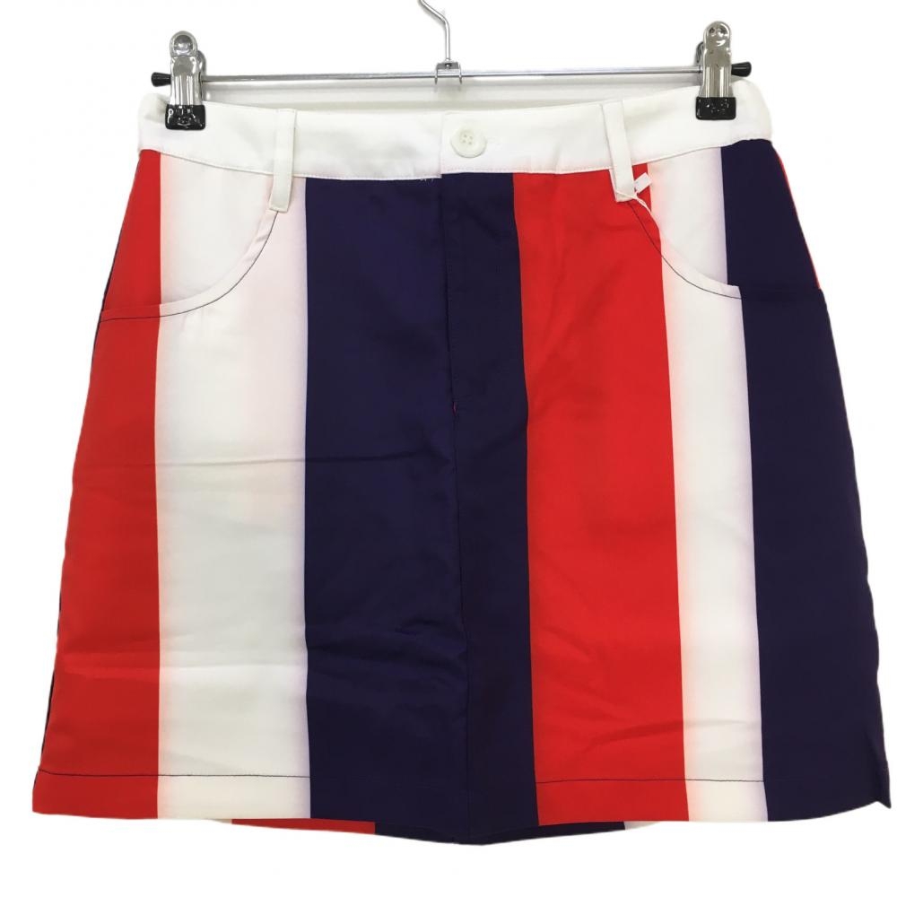 【新品】エフィカス スカート 白×パープル×レッド ストライプ 内側インナーパンツ レディース L ゴルフウェア efficace