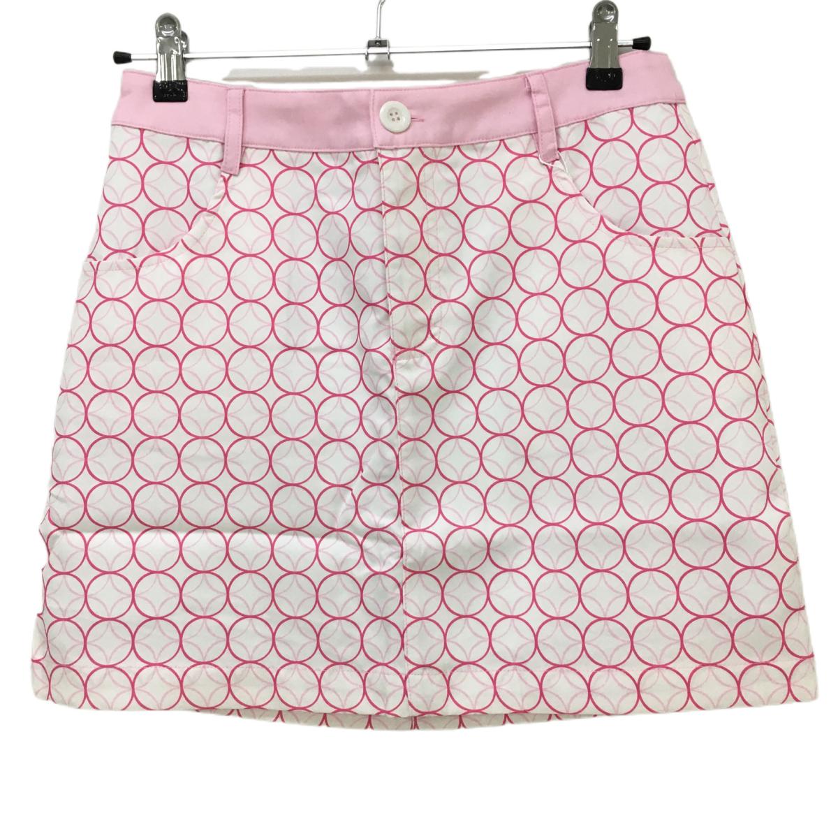 【新品】エフィカス スカート 白×ピンク 総柄 内側インナーパンツ  レディース LL ゴルフウェア efficace