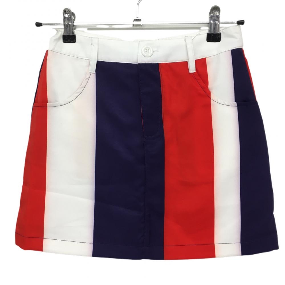 【新品】エフィカス スカート 白×パープル×レッド ストライプ 内側インナーパンツ レディース S ゴルフウェア efficace