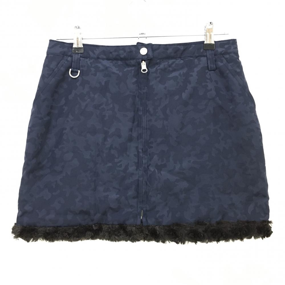 【美品】エフィカス リバーシブルスカート ネイビー×ブラウン 迷彩調 カモフラ ボア レディース 2(M) ゴルフウェア efficace
