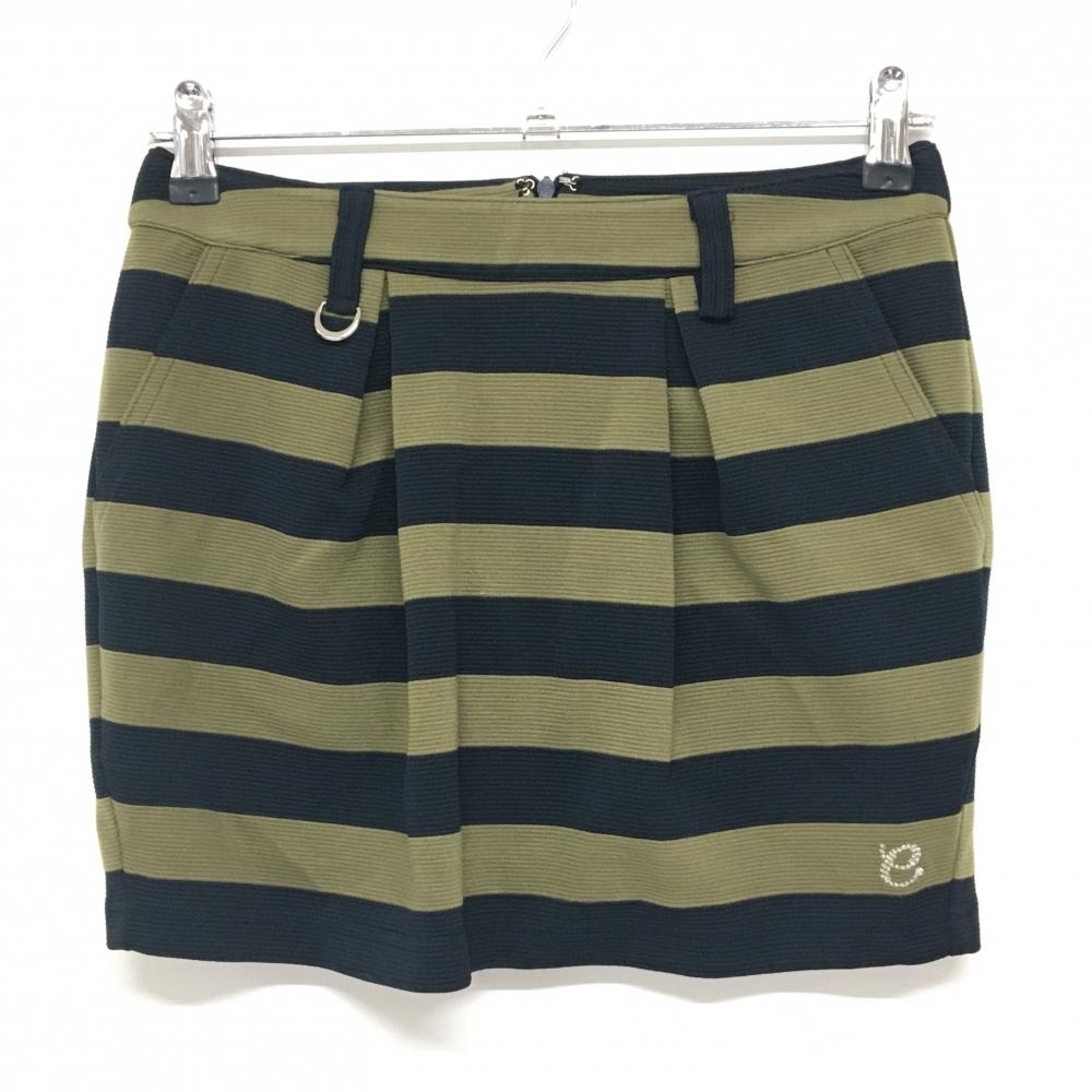 【超美品】エフィカス スカート カーキ×黒 ボーダー  レディース 1(S) ゴルフウェア efficace