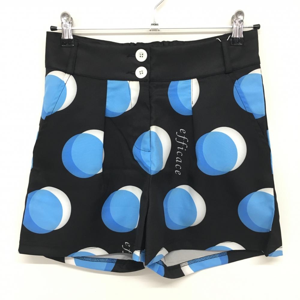 【新品】エフィカス キュロットスカート 黒×ライトブルー ドット調 レディース M ゴルフウェア efficace