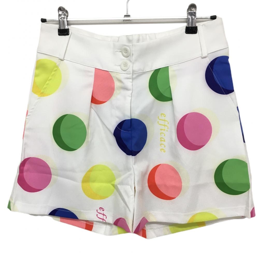 【新品】エフィカス キュロットスカート 白×マルチカラー ドット調  レディース L ゴルフウェア efficace