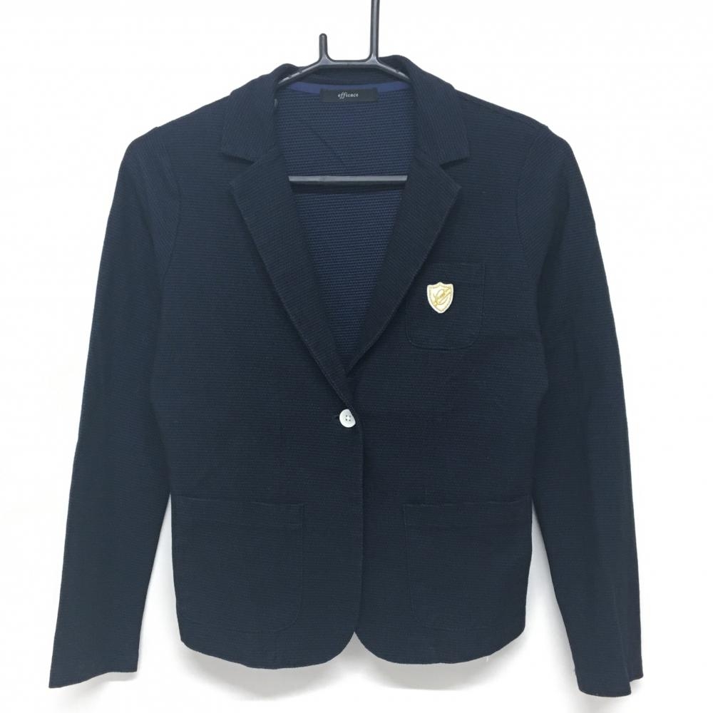 【美品】エフィカス ジャケット ネイビー コットン混 ロゴワッペン  レディース M ゴルフウェア efficace
