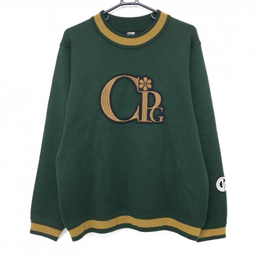 【超美品】CPG セーター ダークグリーン×ブラウン ビッグロゴ ハイネック ニット メンズ 3(L) ゴルフウェア 2023年モデル CPG