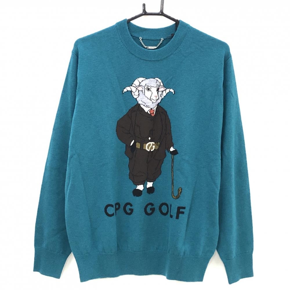 【新品】CPG セーター ブルーグリーン×ダークブラウン 羊柄 ウール50％ ニット メンズ 3(L) ゴルフウェア 2024年モデル CPG