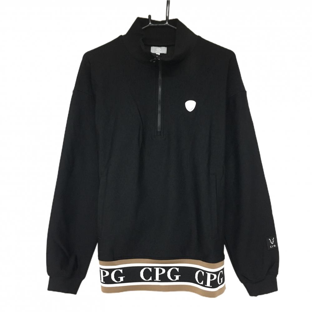 【新品】CPG ハイネックブルゾン 黒 ハーフジップ 立体ロゴ 裏微起毛 裾ロゴライン メンズ 3(L) ゴルフウェア 2024年モデル CPG