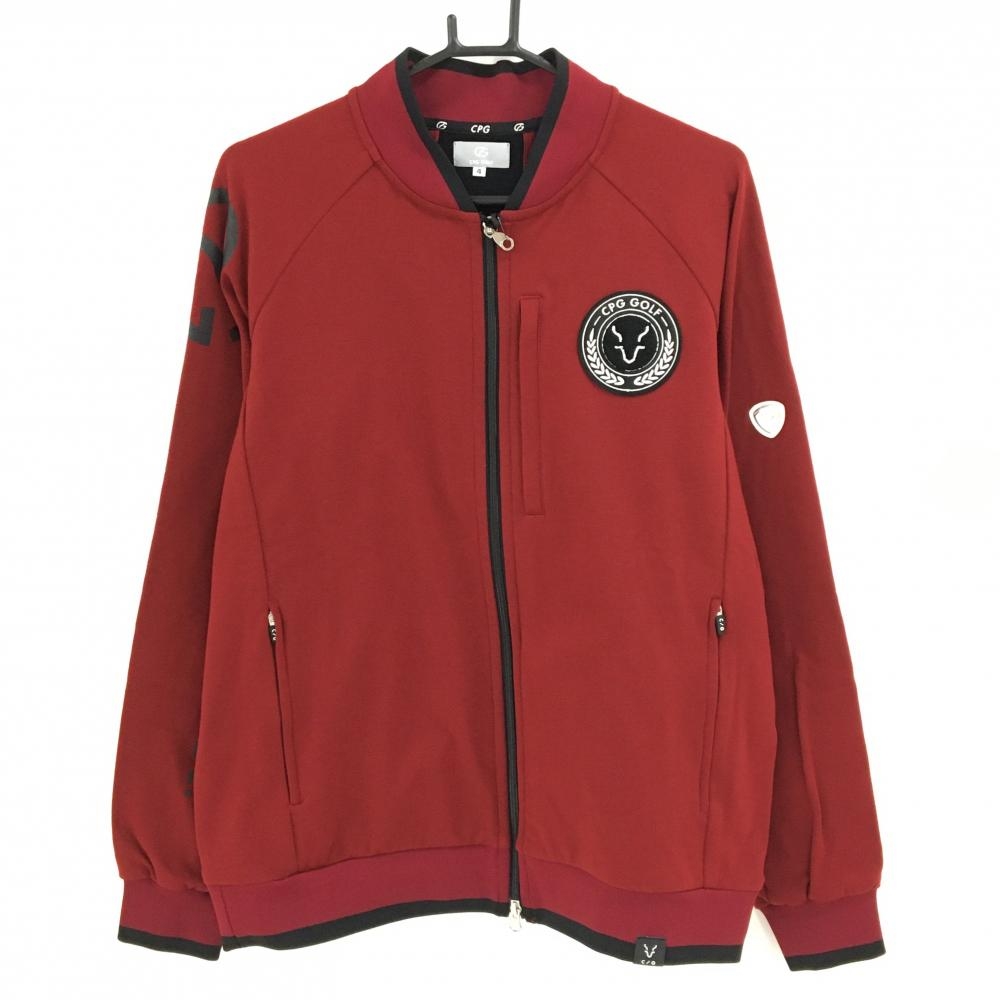 【新品】CPG ジャケット レッド×黒 ロゴワッペン 袖プリント 裏微起毛 メンズ 4(XL) ゴルフウェア 2024年モデル CPG