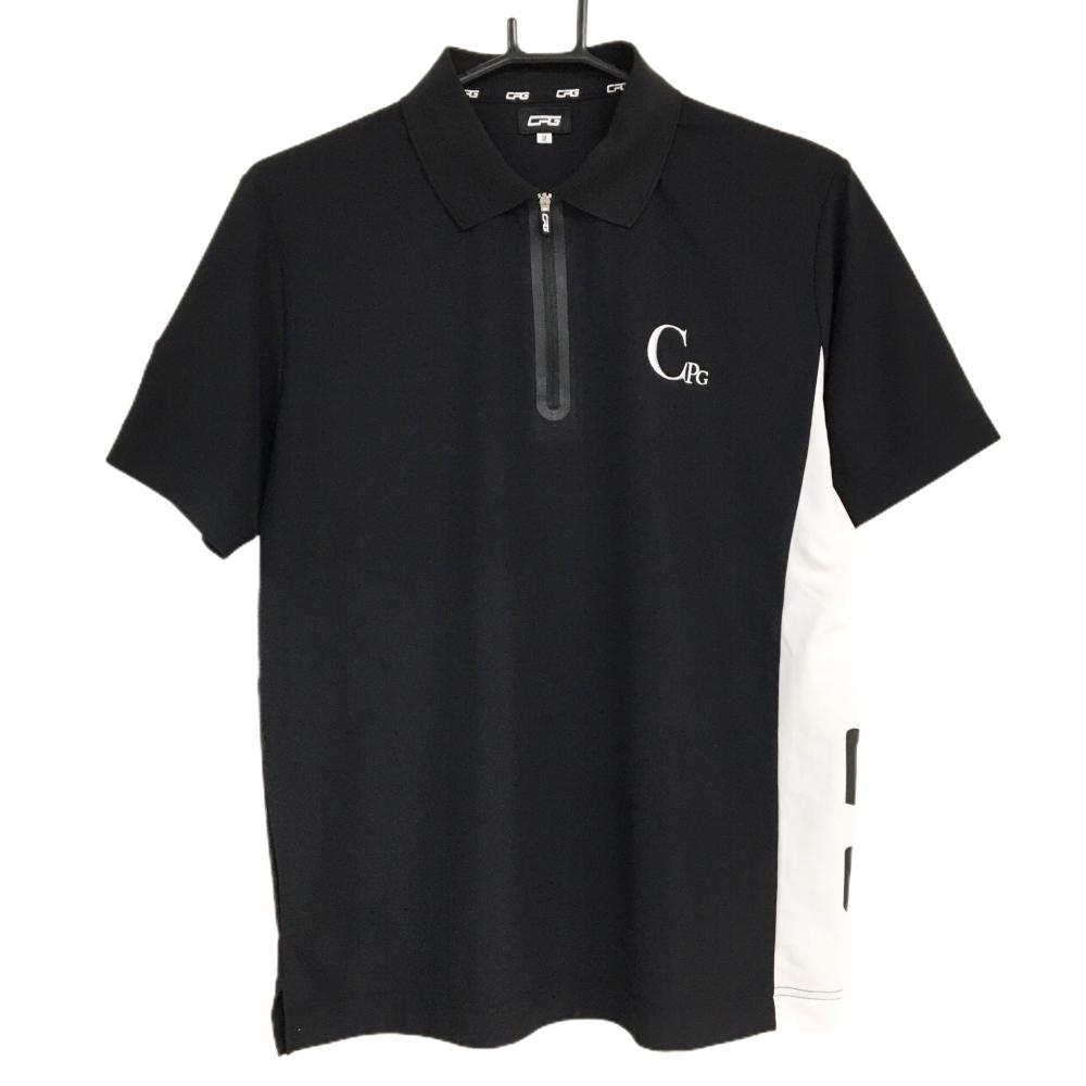 【美品】CPG 半袖ポロシャツ 黒×白 ハーフジップ メンズ 2(M) ゴルフウェア 2023年モデル CPG