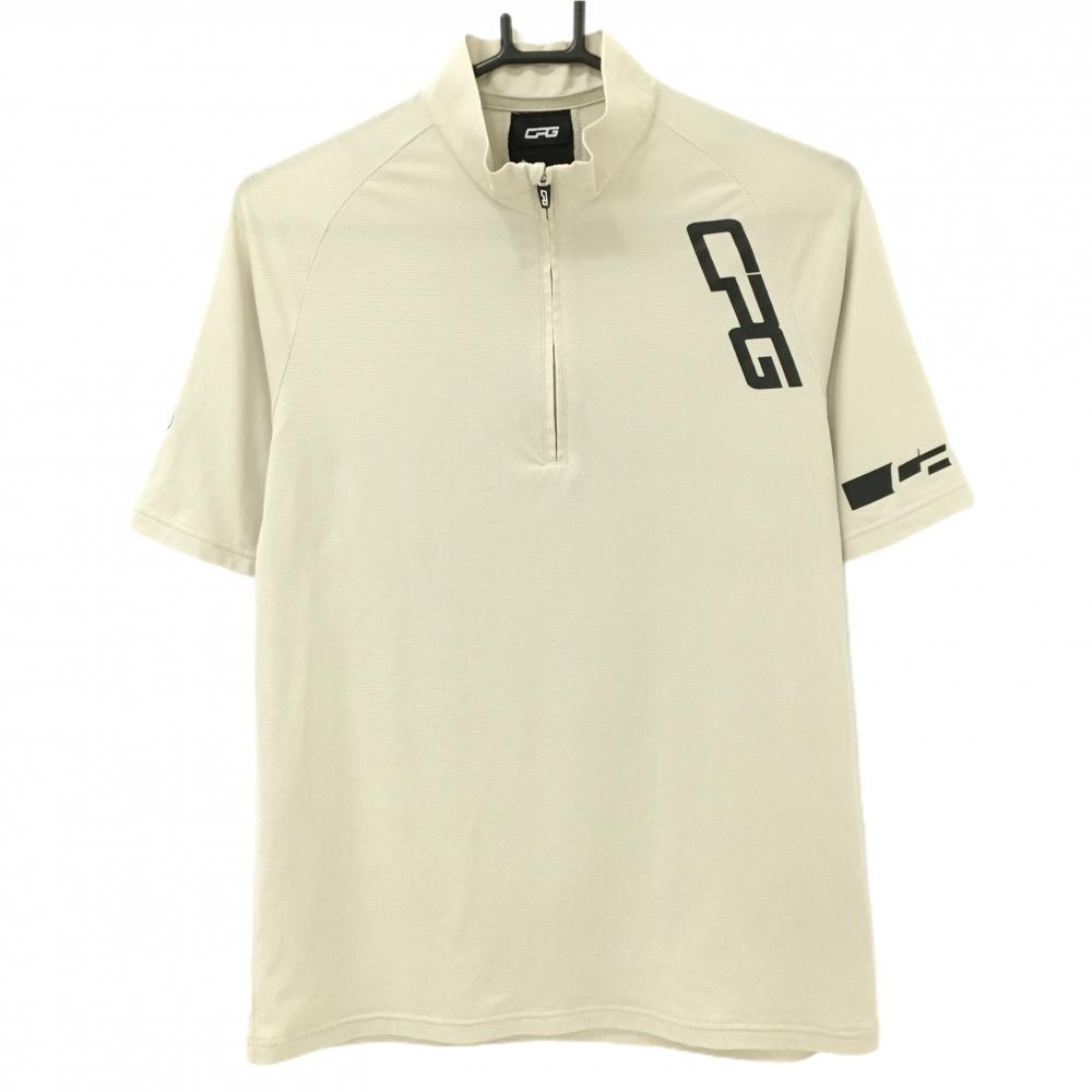 【超美品】CPG 半袖ハイネックシャツ ライトベージュ 地模様 ハーフジップ メンズ S ゴルフウェア CPG